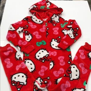 Hello Kitty Holiday Plush Hooded Pajama Sleeper | Girls Size M (7/8) | One Piece